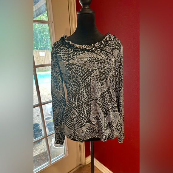 Lynn Ritchie Black & White Abstract Print Blouse | Size L | Silk Cotton Blend - Picture 1 of 6